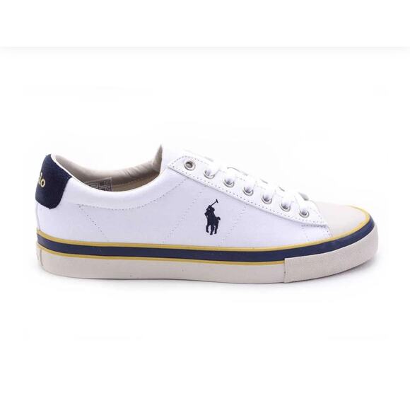 Polo Ralph Lauren Sayer Trainers Canvas White/navy Men's Sz 7 - Picture 2 of 8